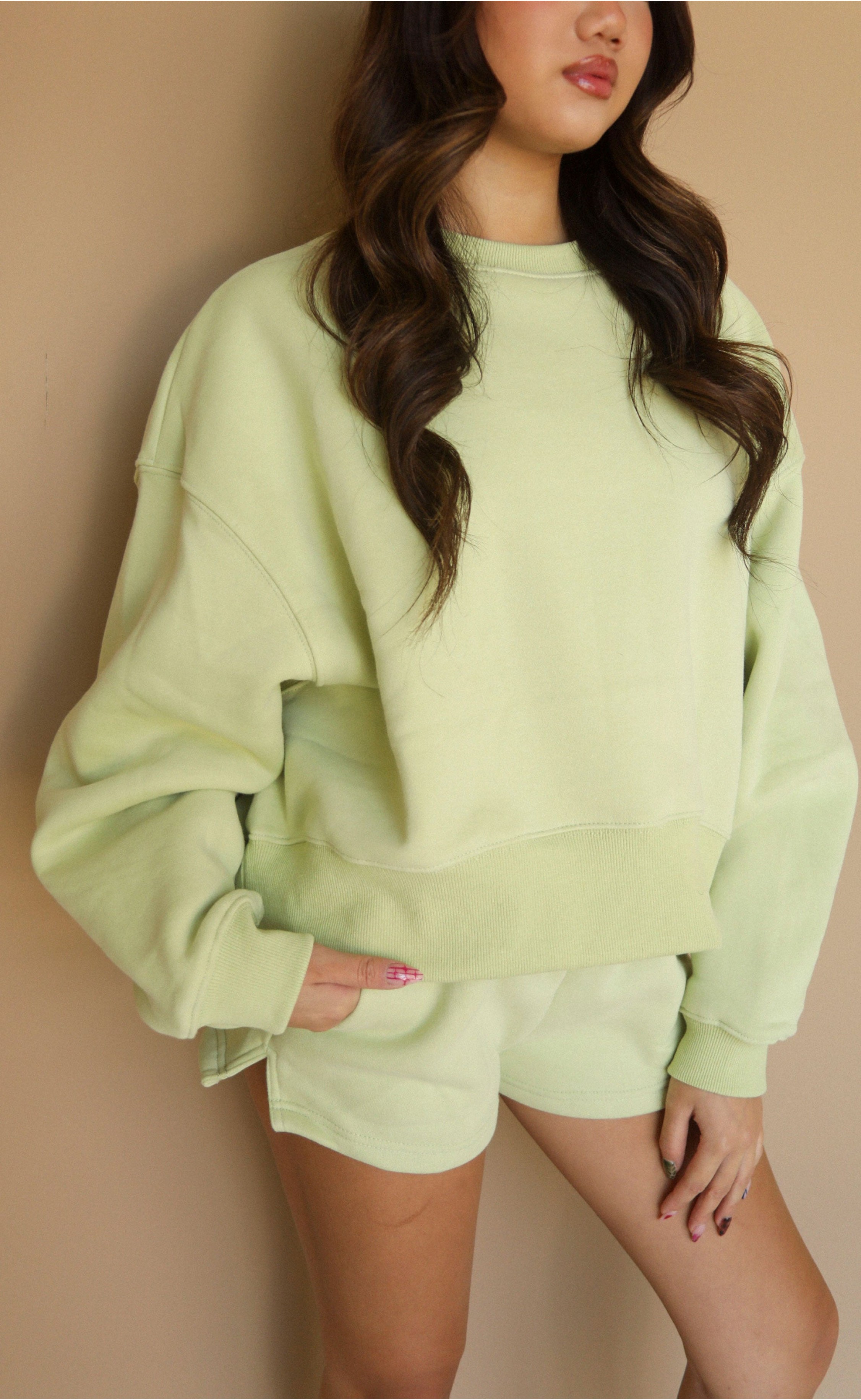 Relaxed Fit Crash Into Me Set – Stylish Top and Bottom in Soft Sage Tone