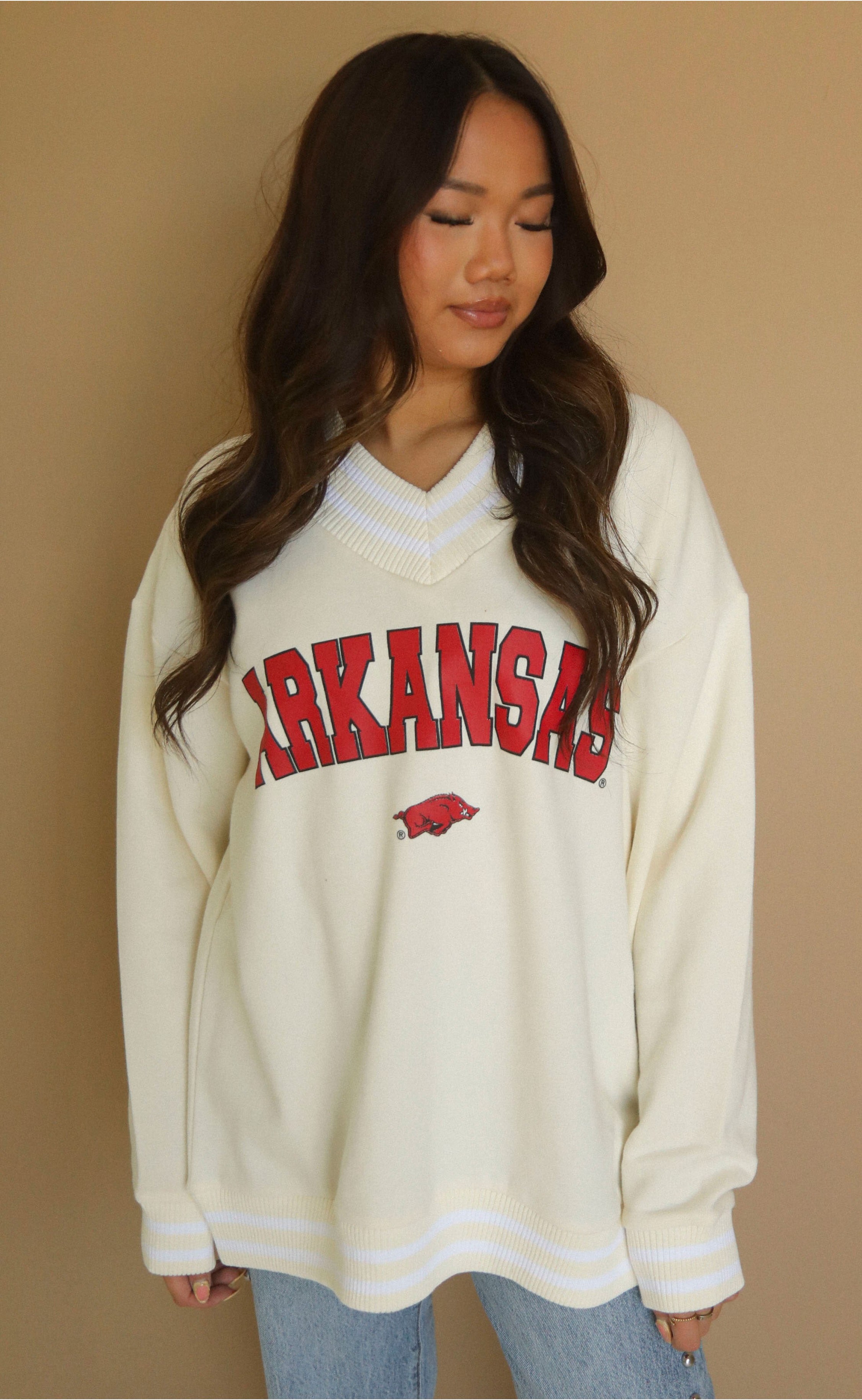Retro Arkansas Letterman Pullover – Collegiate Style with Classic Chenille Lettering