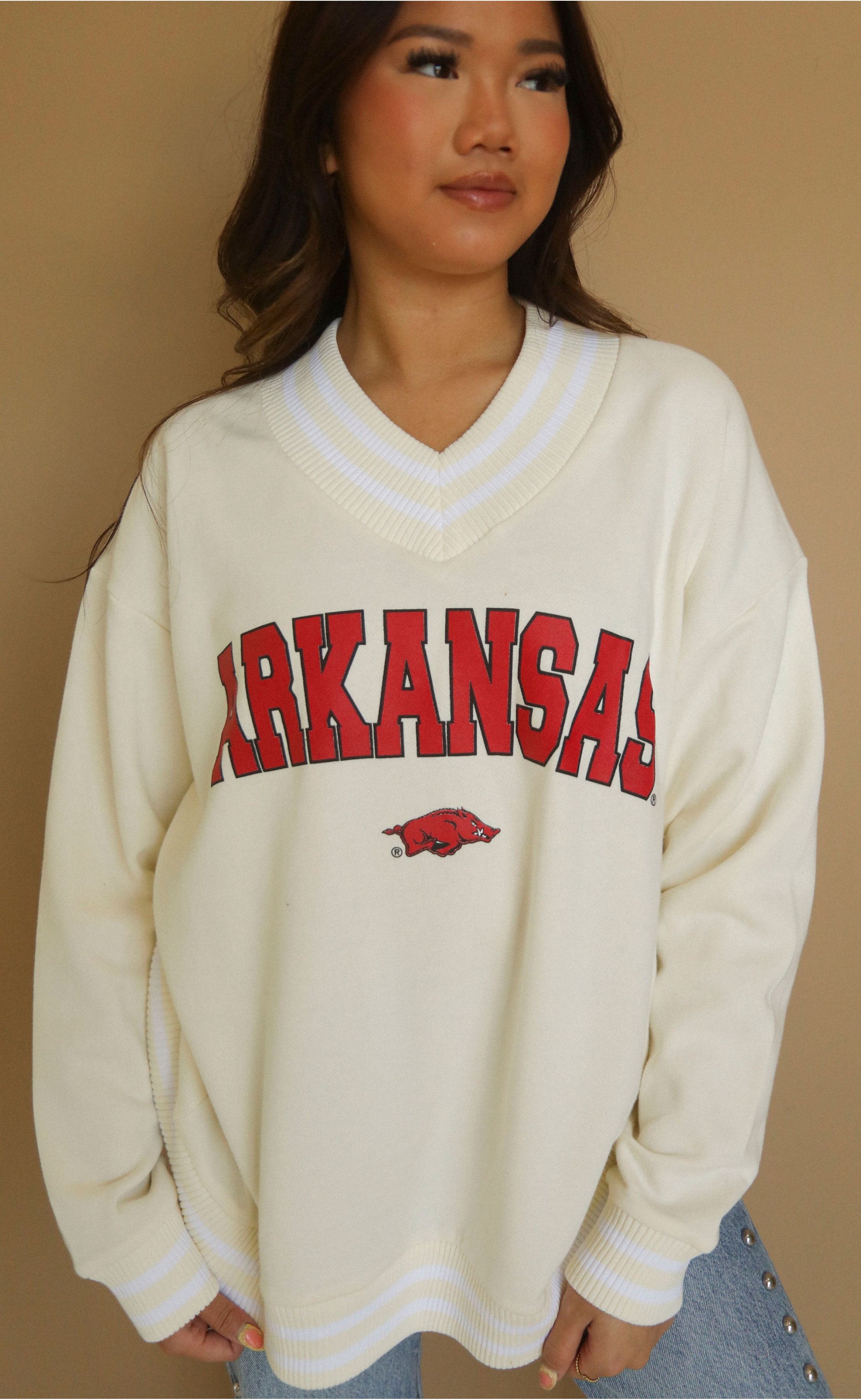 Retro Arkansas Letterman Pullover – Collegiate Style with Classic Chenille Lettering