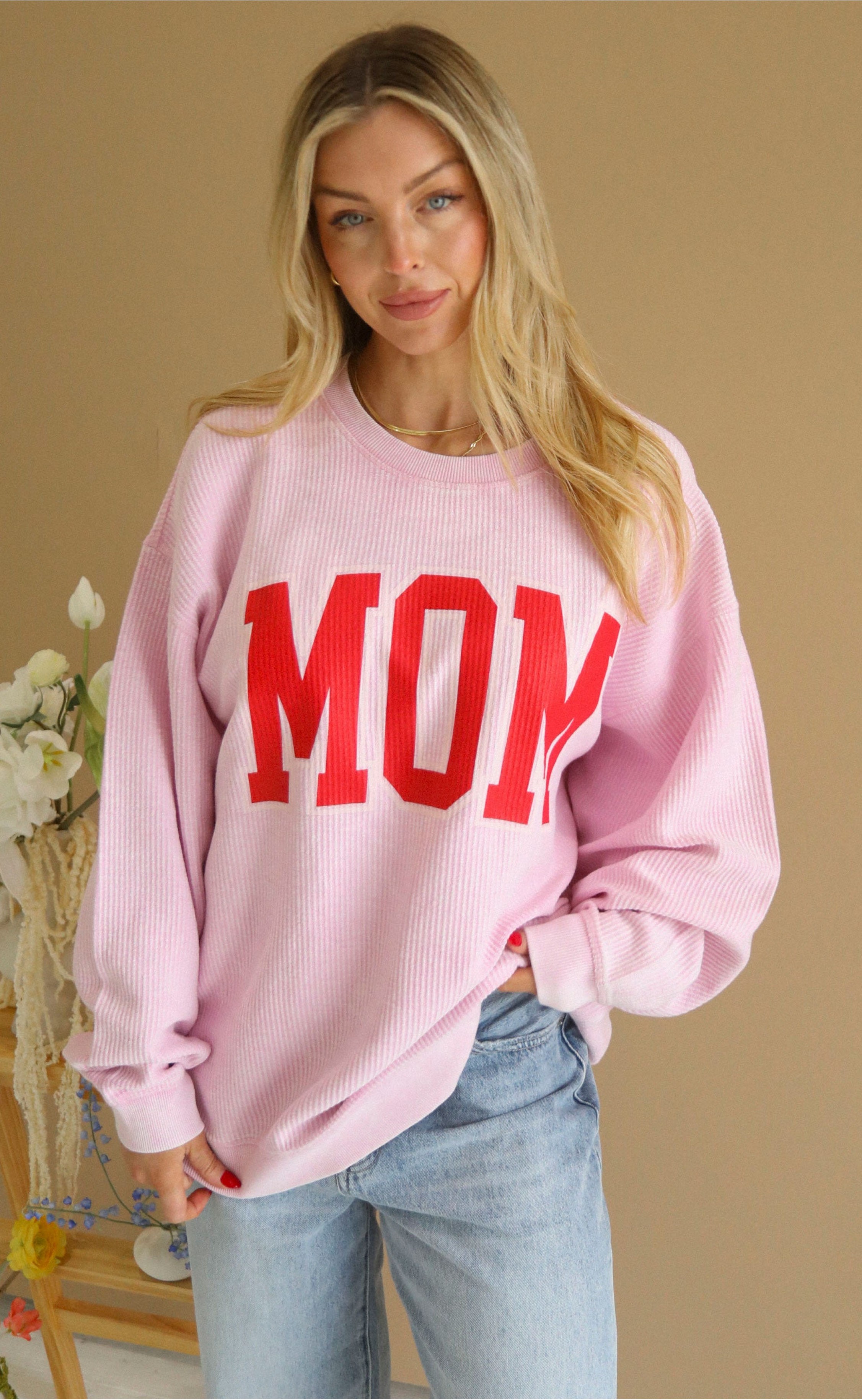 Pink Classic Mom Cord – Comfortable Ribbed Texture for Everyday Wear