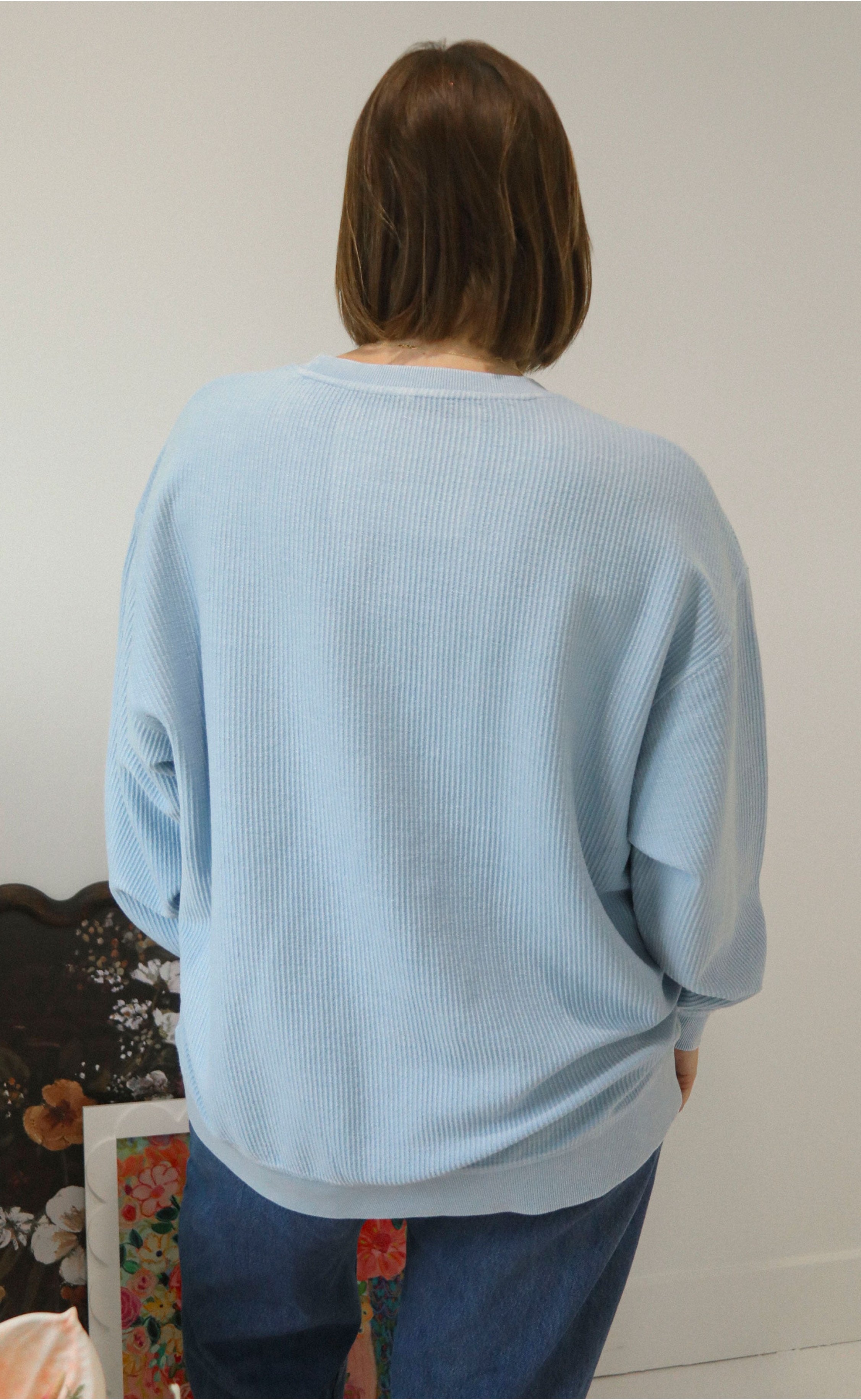 Classic Mom Cord – Blue Corduroy Pullover for Effortless Style