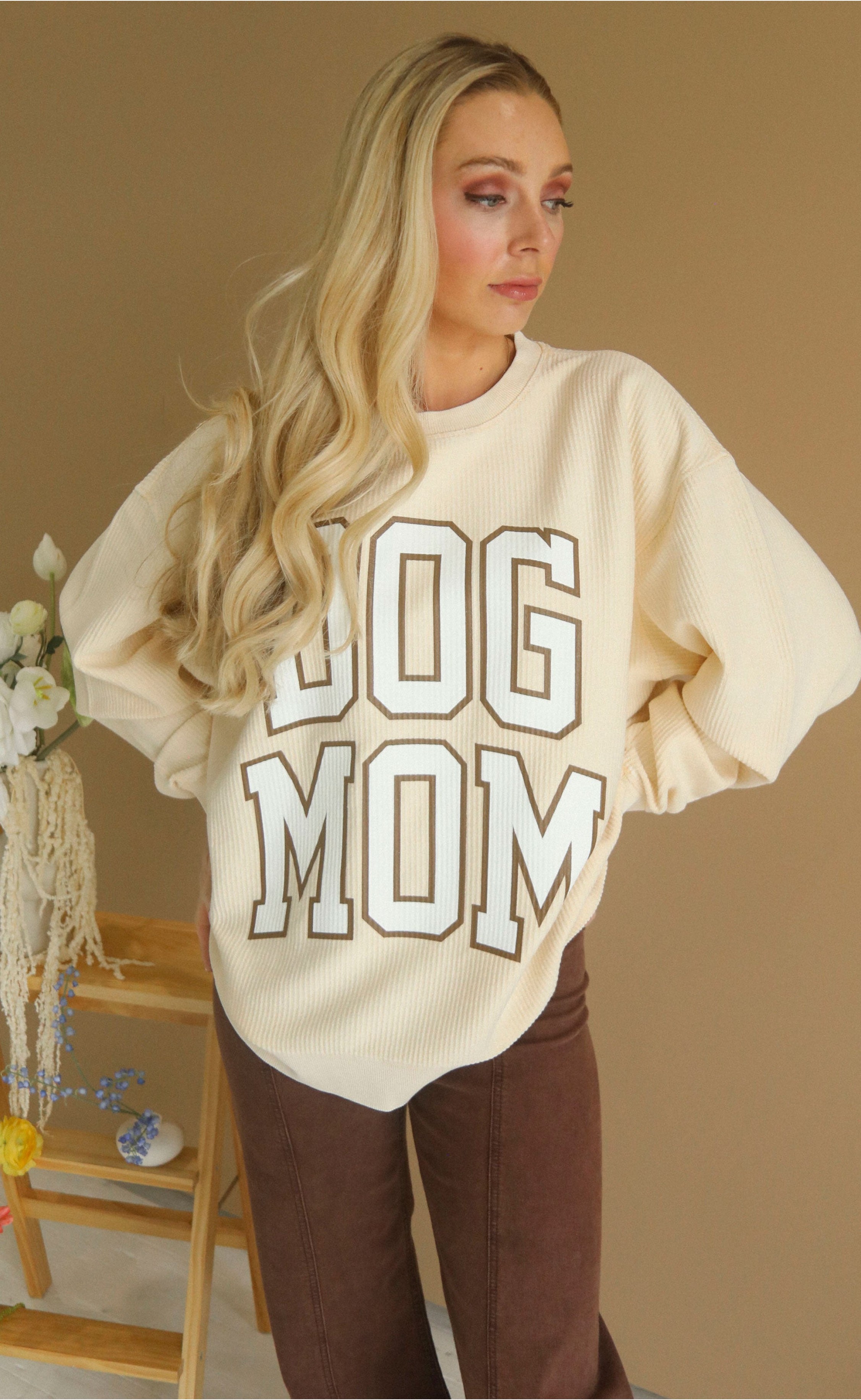 Dog Mom Latte Corduroy Top – Warm and Relaxed Fi...