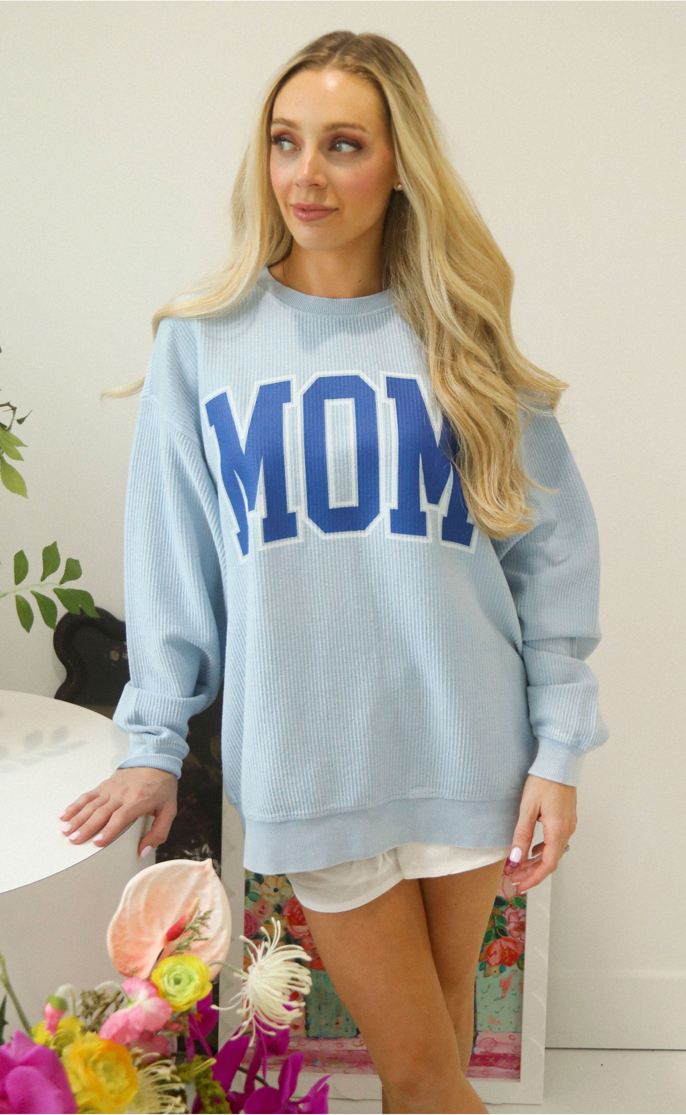 Classic Mom Cord – Blue Corduroy Pullover for Ef...